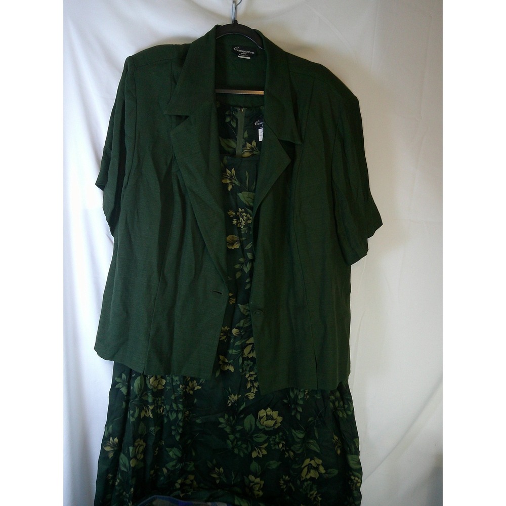Cimmaron Plus Womens Dark Green Yellow Floral‎ Sleeveless Dress & Jacket Set 26
